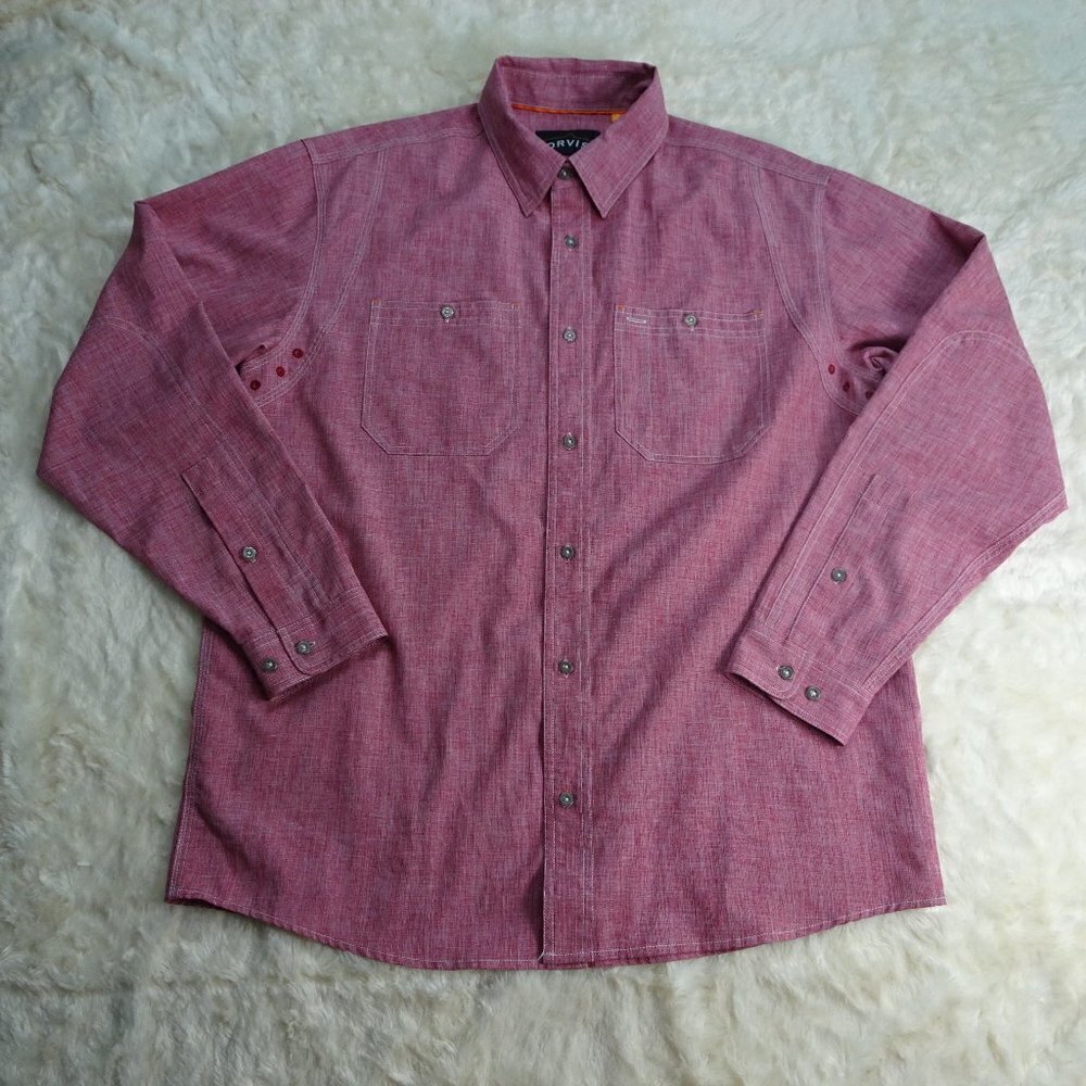 Orvis Trout Fishing Red Button Up Shirt Large EUC